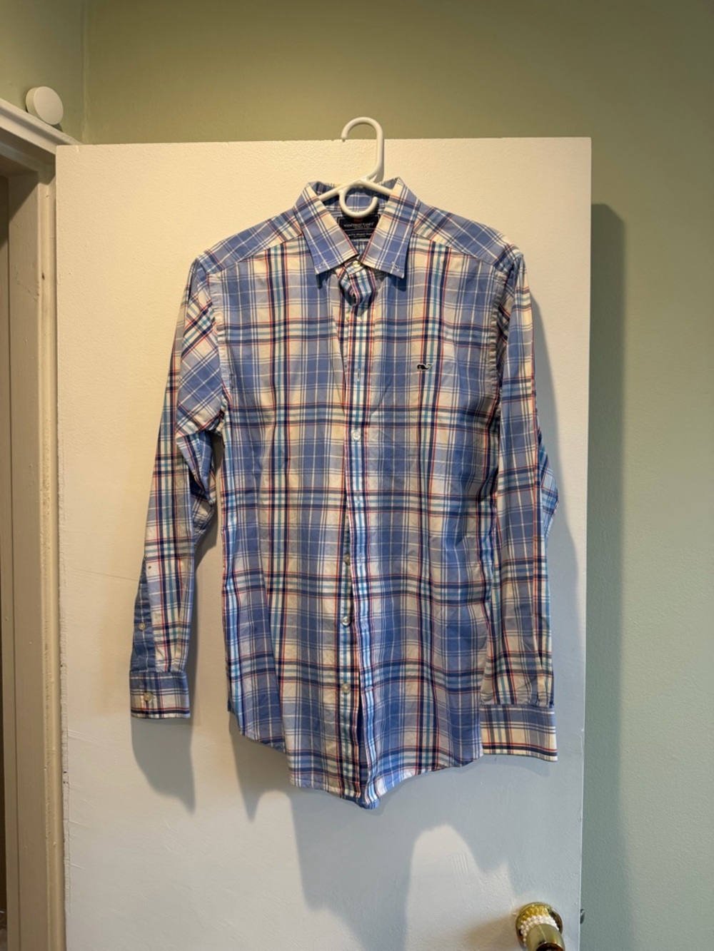 Vineyard Vines Blue and White Plaid Long-Sleeve Dress Shirt